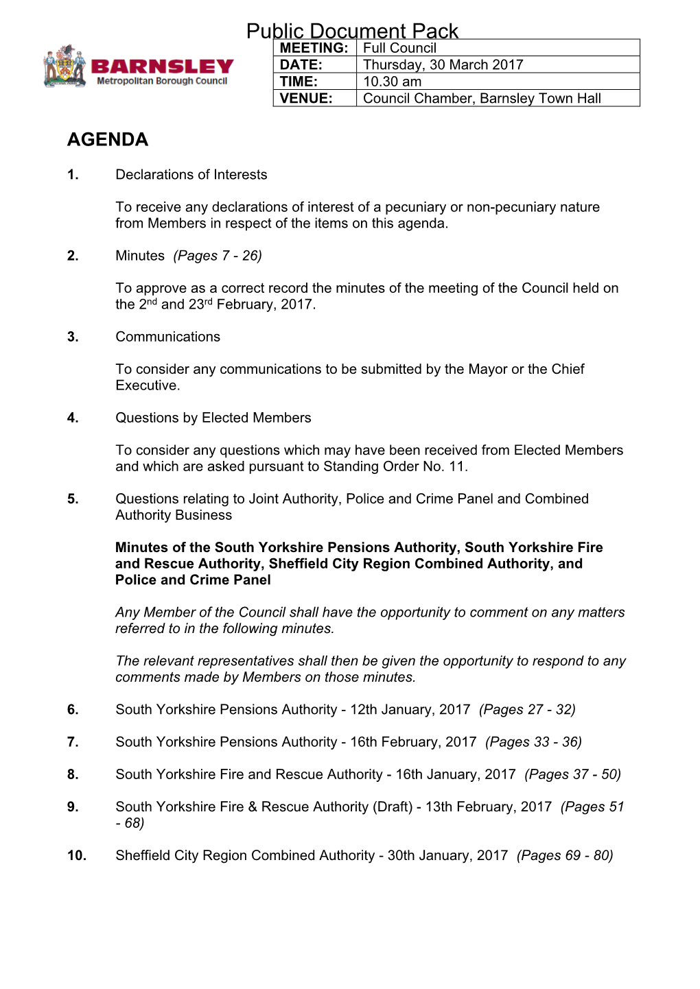 (Public Pack)Agenda Document for Full Council, 30/03/2017 10:30