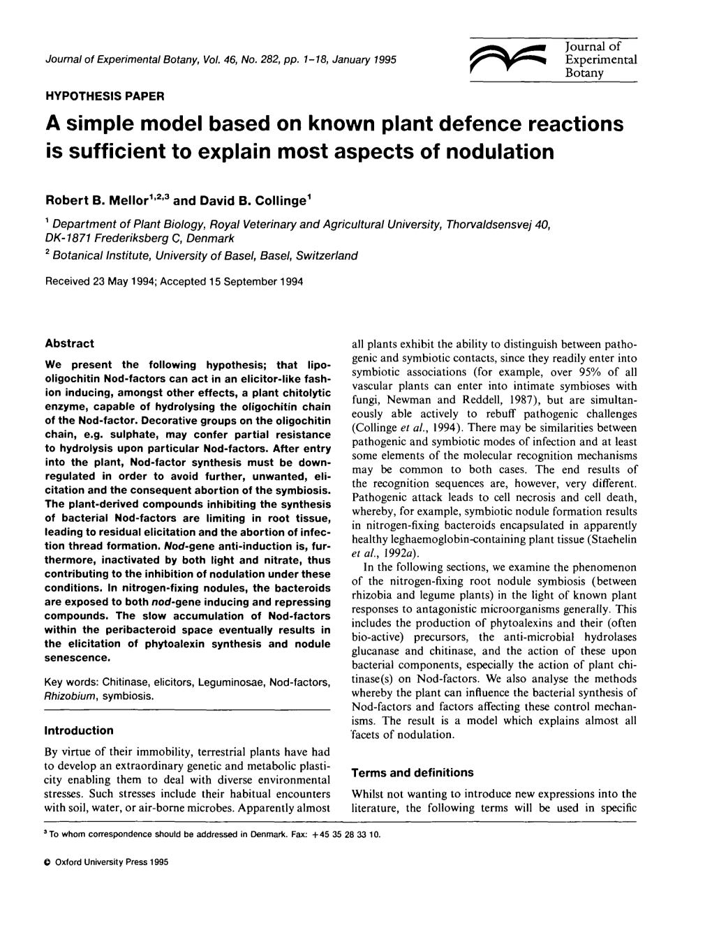 A Simple Model Based on Known Plant Defence Reactions Is Sufficient to Explain Most Aspects of Nodulation