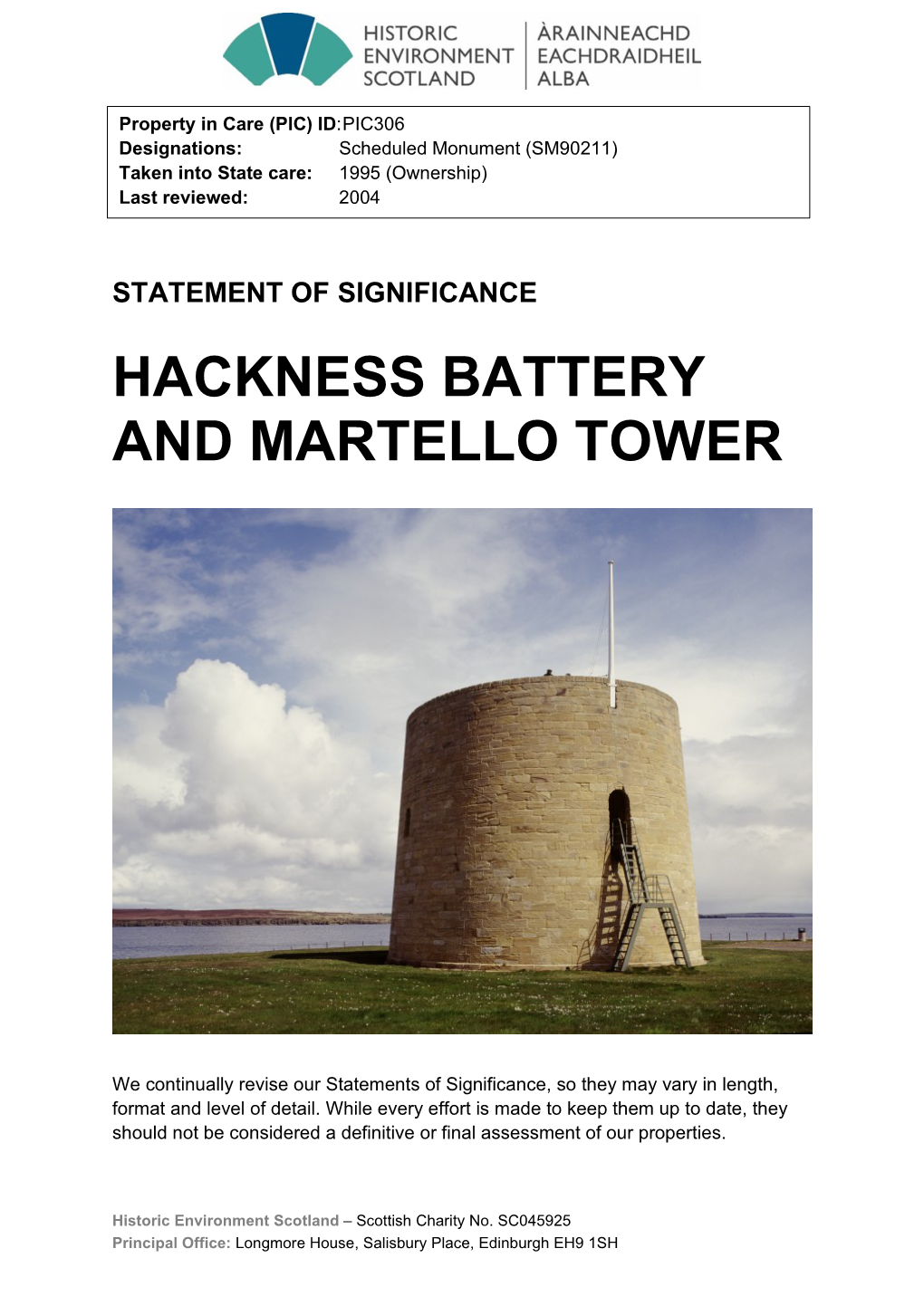 Hackness Battery and Martello Tower Statement of Significance