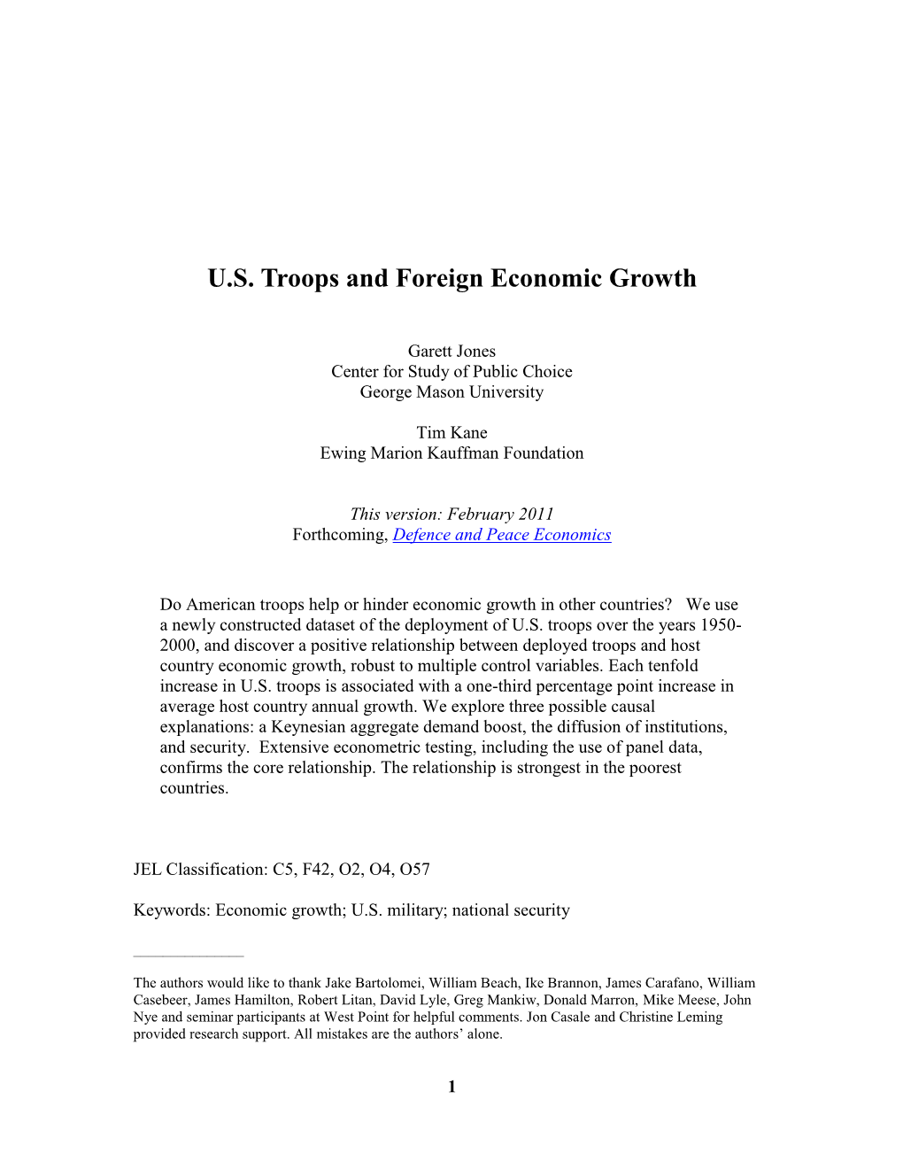 US Troops and Foreign Economic Growth