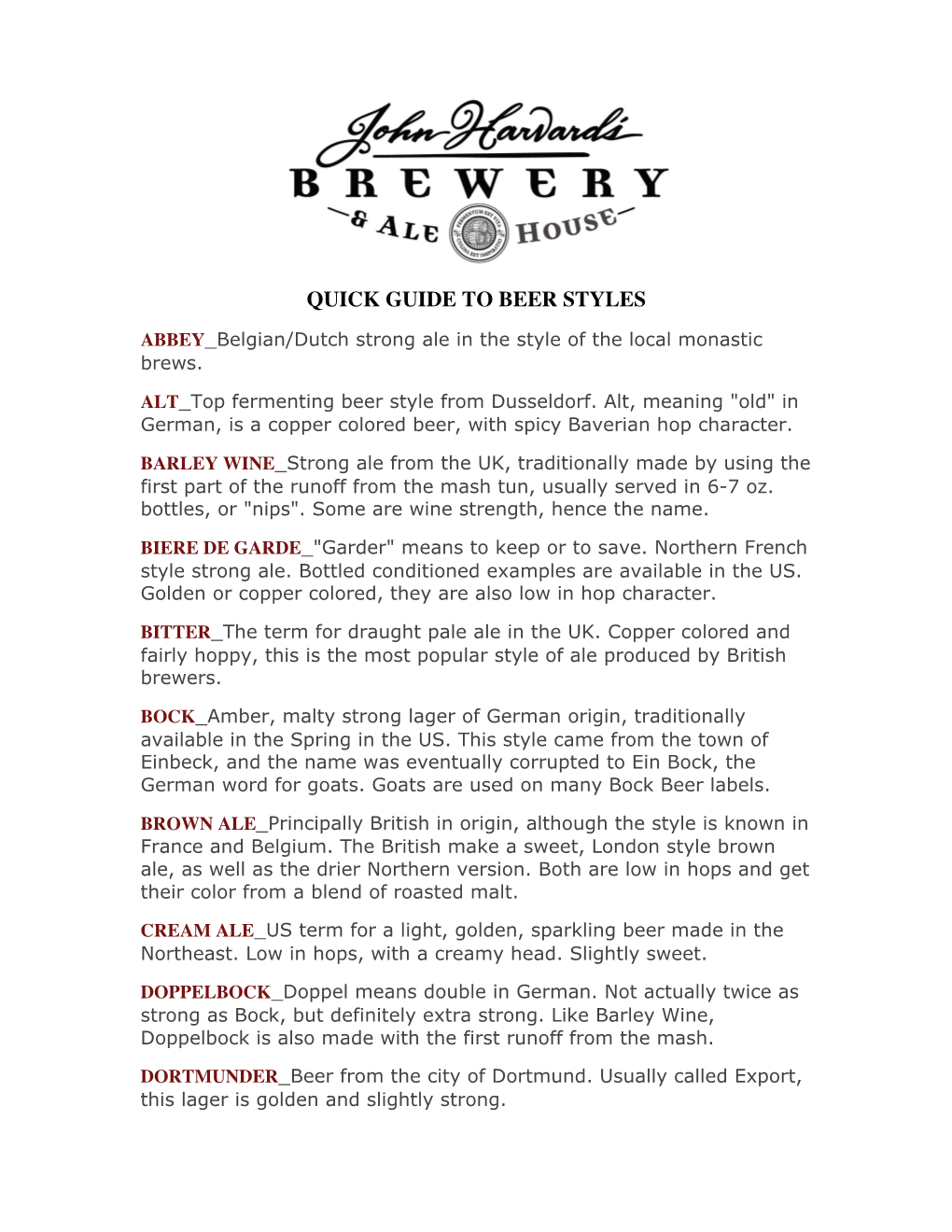Quick Guide to Beer Styles