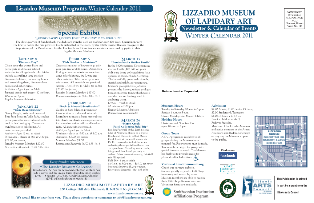 Lizzadro Museum Programs Winter Calendar 2011 Lizzadro Museum of Provides Program Educational and Entertaining This