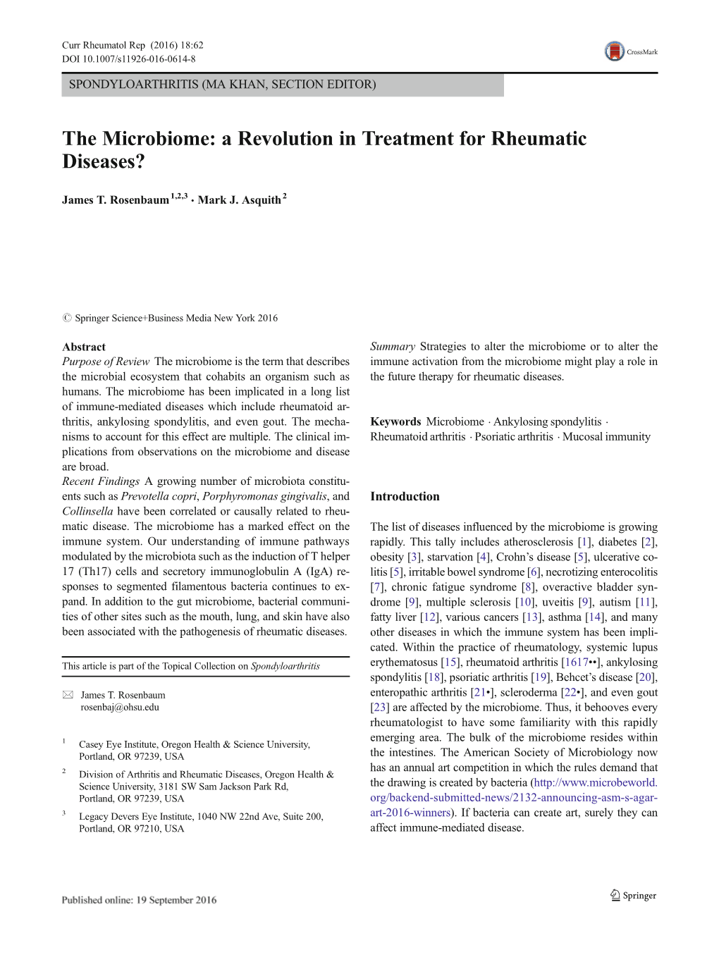 The Microbiome: a Revolution in Treatment for Rheumatic Diseases?