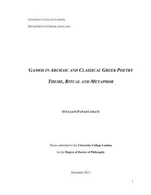 Gamos in Archaic and Classical Greek Poetry