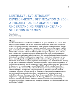 Multilevel Evolutionary Developmental