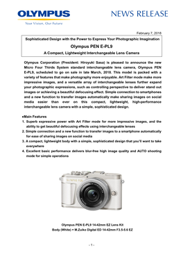 Olympus PEN E-PL9 a Compact, Lightweight Interchangeable Lens Camera