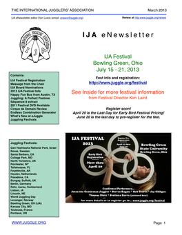 IJA Enewsletter Editor Don Lewis (Email: Enews@Juggle.Org) Renew at Http