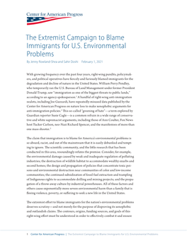 The Extremist Campaign to Blame Immigrants for U.S. Environmental Problems by Jenny Rowland-Shea and Sahir Doshi February 1, 2021
