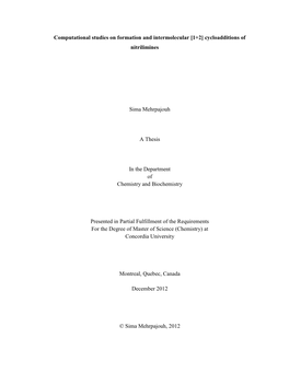 [1+2] Cycloadditions of Nitrilimines Sima Mehrpajouh a Thesis in The