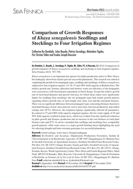 Comparison of Growth Responses of Khaya Senegalensis Seedlings and Stecklings to Four Irrigation Regimes
