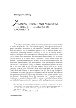 Jovinian, Jerome and Augustine. the Bible in the Service of Arguments