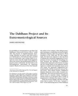The Dahlhaus Project and Its Extra-Musicological Sources