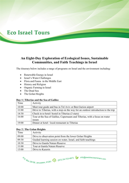 An Eight-Day Exploration of Ecological Issues, Sustainable Communities, and Faith Teachings in Israel