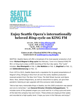 Enjoy Seattle Opera's Internationally Beloved Ring Cycle on KING FM
