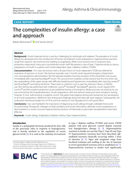 The Complexities of Insulin Allergy: a Case and Approach Babak Aberumand1* and Samira Jeimy2