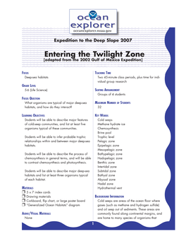 Entering the Twilight Zone [Adapted from the 2002 Gulf of Mexico Expedition]