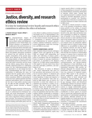 Justice, Diversity, and Research Ethics Review David H