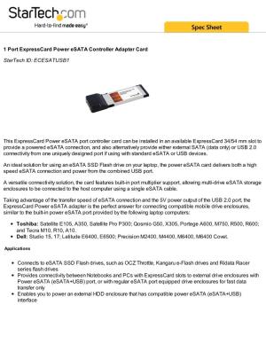 ECESATUSB1 This Expresscard Power Esata Port Controller Card