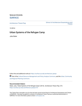 Urban Systems of the Refugee Camp