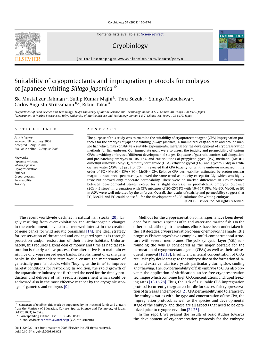 Suitability of Cryoprotectants and Impregnation Protocols for Embryos of Japanese Whiting Sillago Japonica Q