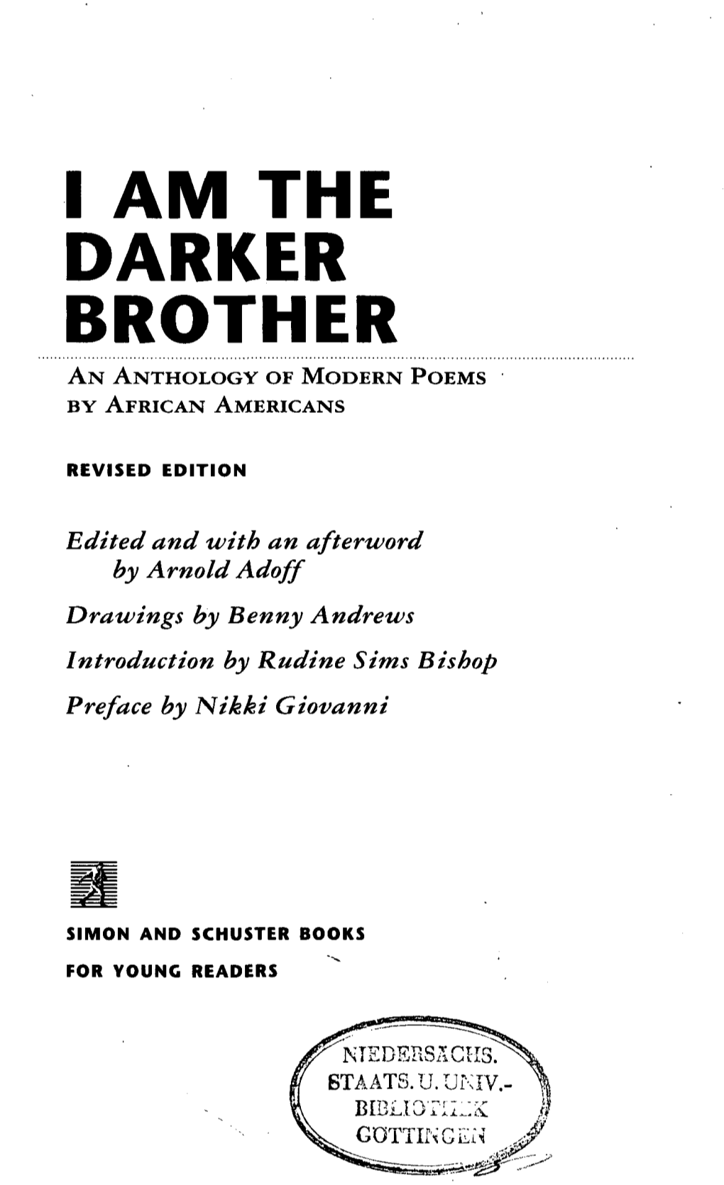I Am the Darker Brother an Anthology of Modern Poems by African Americans