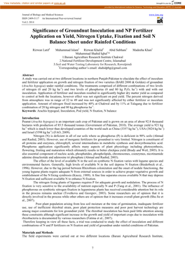 Significance of Groundnut Inoculation and NP Fertilizer Application on Yield, Nitrogen Uptake, Fixation and Soil N Balance Sheet Under Rainfed Conditions