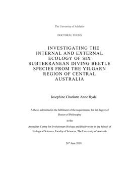 Investigating the Internal and External Ecology of Six Subterranean Diving Beetle Species from the Yilgarn Region of Central Australia