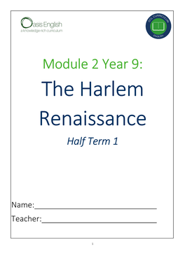Module 2 Year 9: the Harlem Renaissance Half Term 1