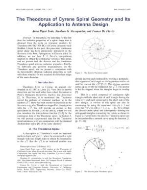 The Theodorus of Cyrene Spiral Geometry and Its Application to Antenna Design Anna Papio´ Toda, Nicolaos G