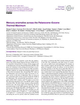 Mercury Anomalies Across the Palaeocene–Eocene Thermal Maximum