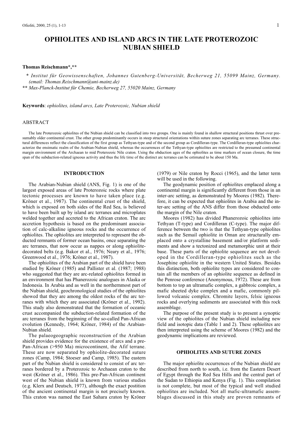 Ophiolites and Island Arcs in the Late Proterozoic Nubian Shield