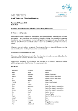 MINUTES AAA Victorian Division Meeting