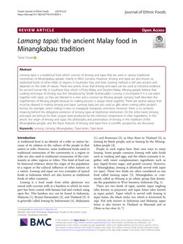 Lamang Tapai: the Ancient Malay Food in Minangkabau Tradition Tania Yovani