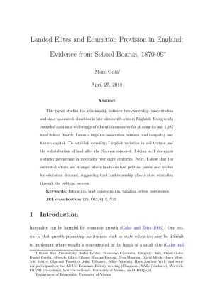Landed Elites and Education Provision in England: Evidence from School Boards, 1870-99∗