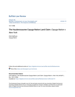 The Haudenosaunee Cayuga Nation Land Claim: Cayuga Nation V