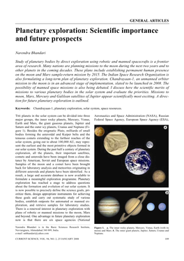 Planetary Exploration: Scientific Importance and Future Prospects