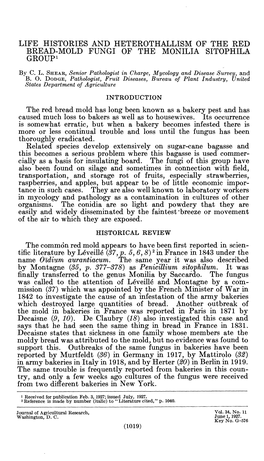 Life Histories and Heterothallism of the Red Bread-Mold Fungi of the Monilia Sitophila Group'