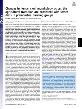 Changes in Human Skull Morphology Across the Agricultural Transition Are Consistent with Softer Diets in Preindustrial Farming Groups