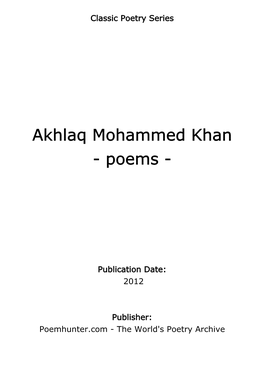 Akhlaq Mohammed Khan - Poems