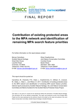 Contribution of Existing Protected Areas of Identification of Remaining MPA Search Features Priorities Pdf, 1.40MB