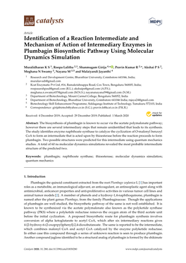 Identification of a Reaction Intermediate and Mechanism of Action of Intermediary Enzymes in Plumbagin Biosynthetic Pathway Using Molecular Dynamics Simulation