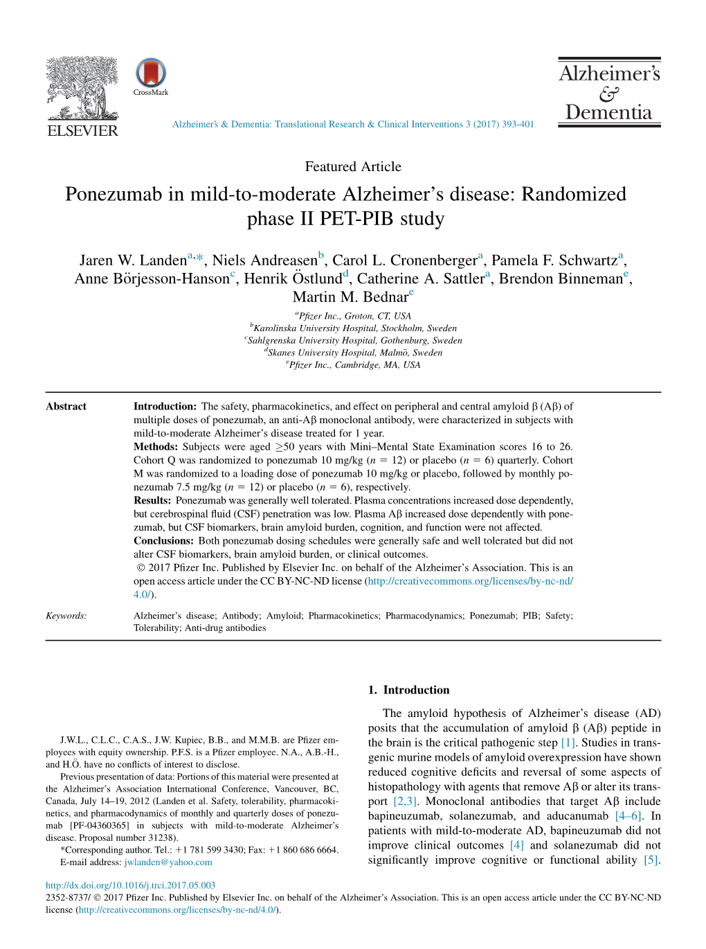 Ponezumab in Mild-To-Moderate Alzheimer's Disease