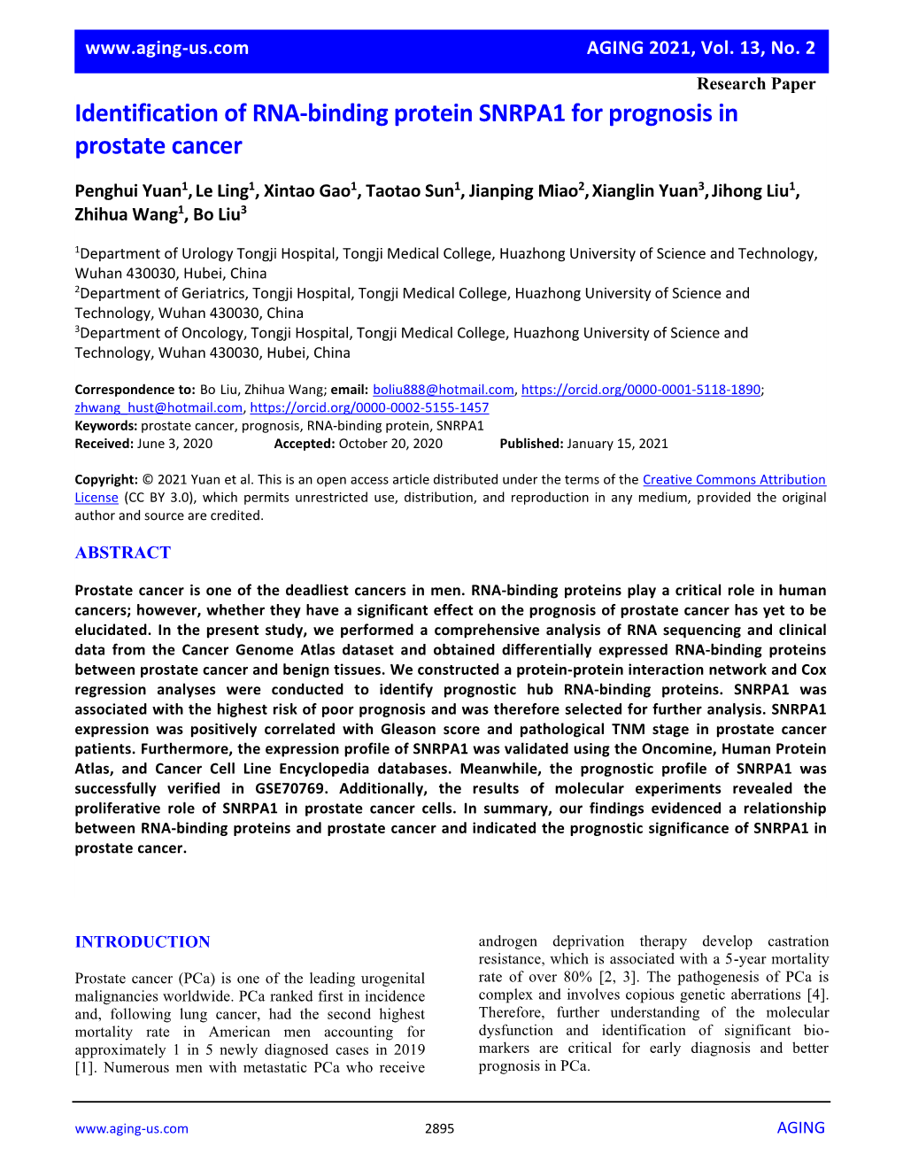 Identification of RNA-Binding Protein SNRPA1 for Prognosis in Prostate Cancer