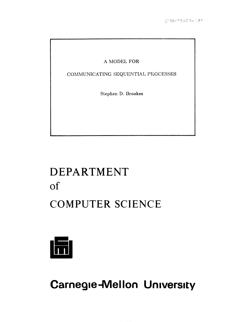 DEPARTMENT of COMPUTER SCIENCE Carneg,E-,Mellon Un