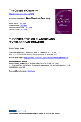 The Classical Quarterly THEOPHRASTUS on PLATONIC