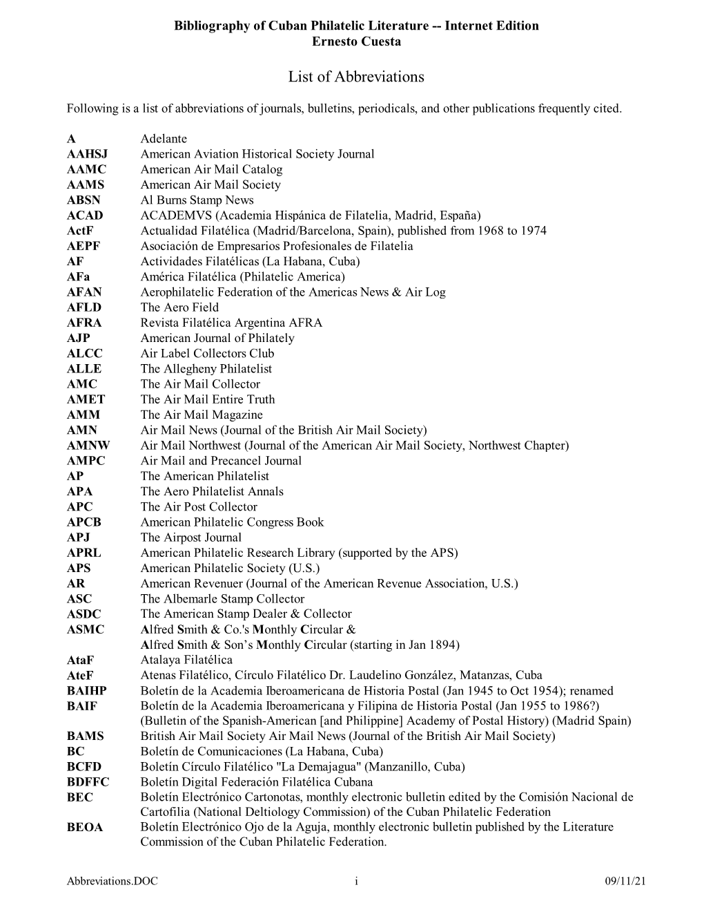 List of Abbreviations