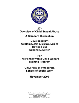 203: Overview of Child Sexual Abuse