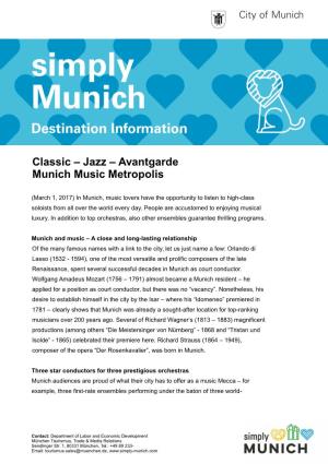 Classic – Jazz – Avantgarde Munich Music Metropolis