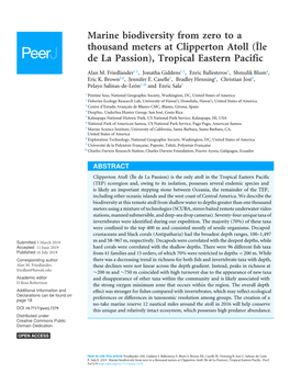 Marine Biodiversity from Zero to a Thousand Meters at Clipperton Atoll (Île De La Passion), Tropical Eastern Pacific