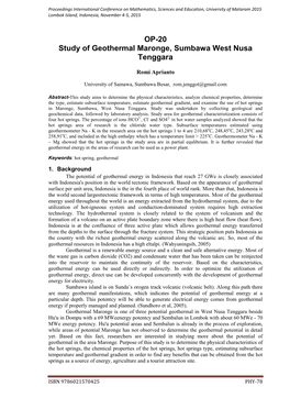 OP-20 Study of Geothermal Maronge, Sumbawa West Nusa Tenggara